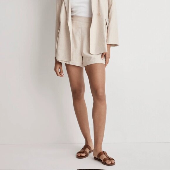 Madewell | Clean Pull On Shorts High Rise Linen Cotton Natural Undyed Size M - Picture 2 of 9